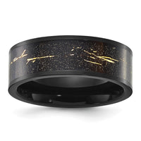 Titanium Polished Black IP-plated w/Black and Gold Foil Inlay 8mm Band