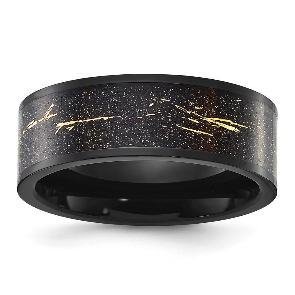Titanium Polished Black IP-plated w/Black and Gold Foil Inlay 8mm Band