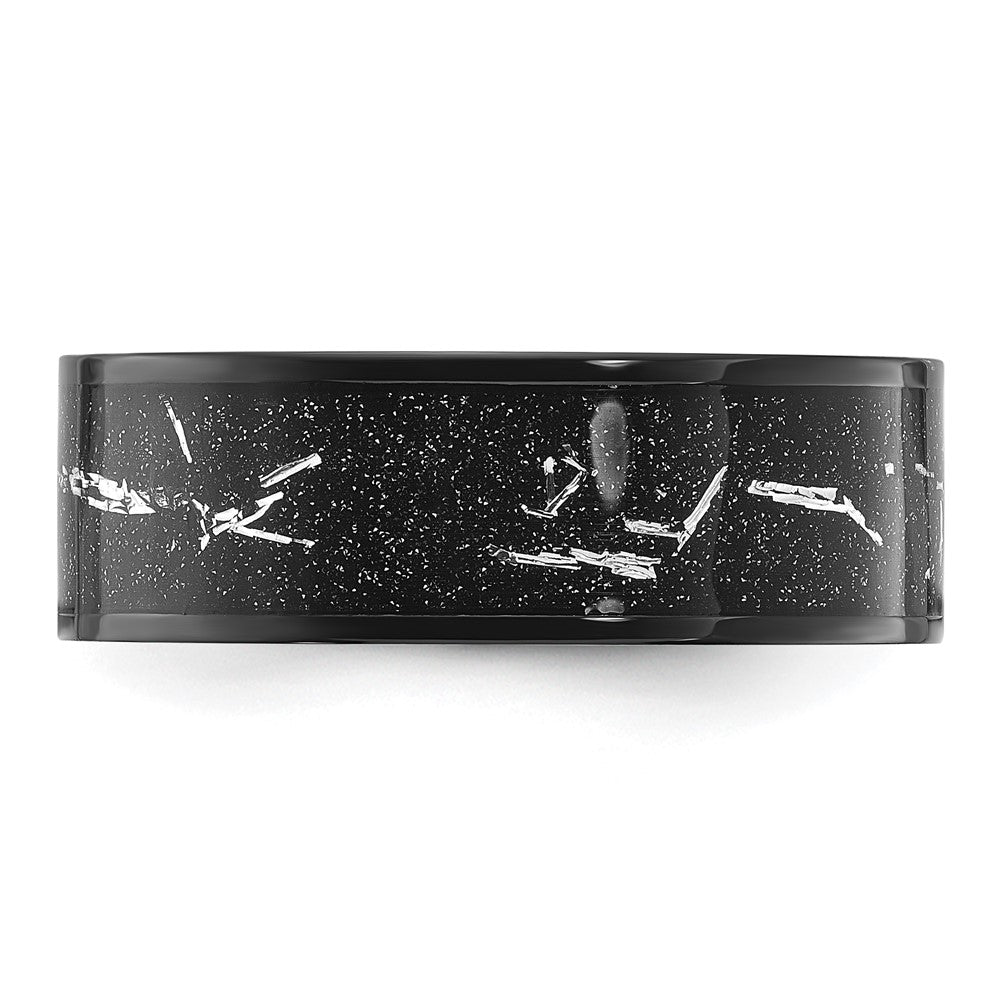 Titanium Polished Black IP-plated w/Black and Silver Foil Inlay 8mm Band