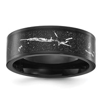Titanium Polished Black IP-plated w/Black and Silver Foil Inlay 8mm Band