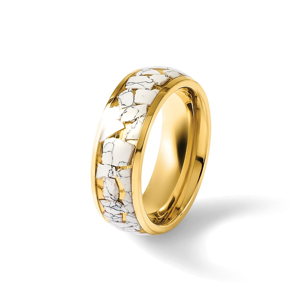 Titanium Polished Yellow IP-plated w/Ceramic Fragments Inlay 8mm Band