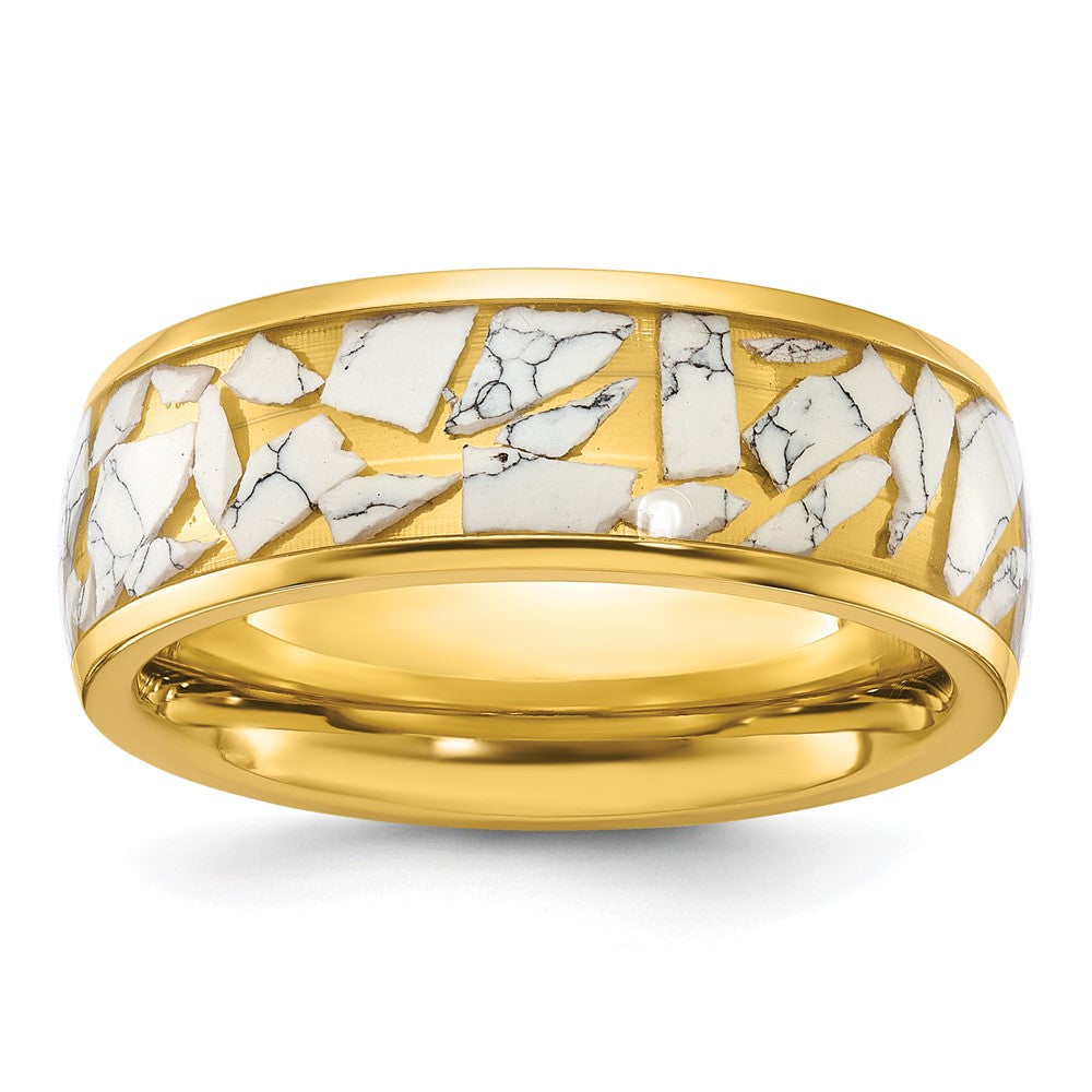 Titanium Polished Yellow IP-plated w/Ceramic Fragments Inlay 8mm Band