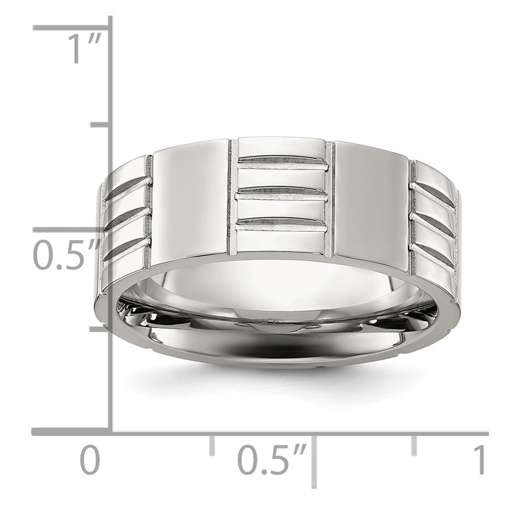 Titanium Brushed and Polished Grooved 8mm Band