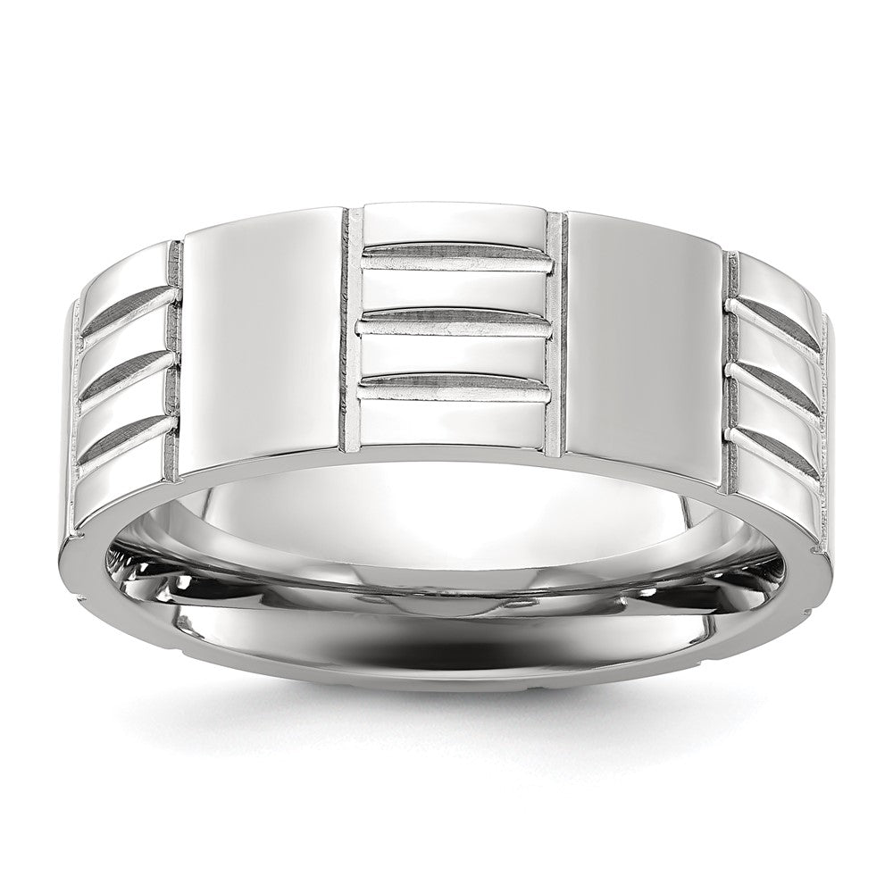 Titanium Brushed and Polished Grooved 8mm Band