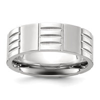 Titanium Brushed and Polished Grooved 8mm Band