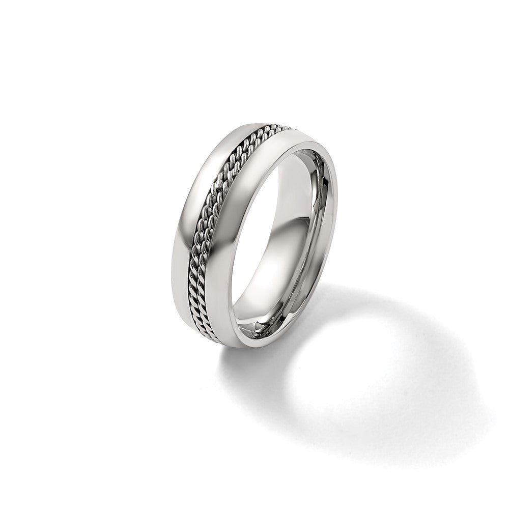 Titanium Polished with Curb Chain Inlay 7mm Band