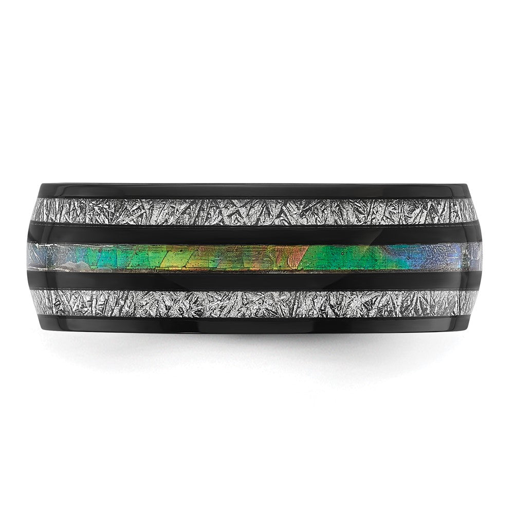 Titanium Polished Black IP w/Abalone/Imit. Meteorite Inlay 8mm Band
