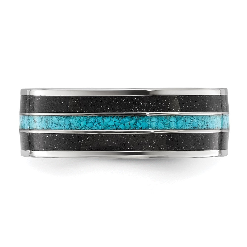 Titanium Polished with Turquoise/Black Star Sandstone Inlay 8mm Band