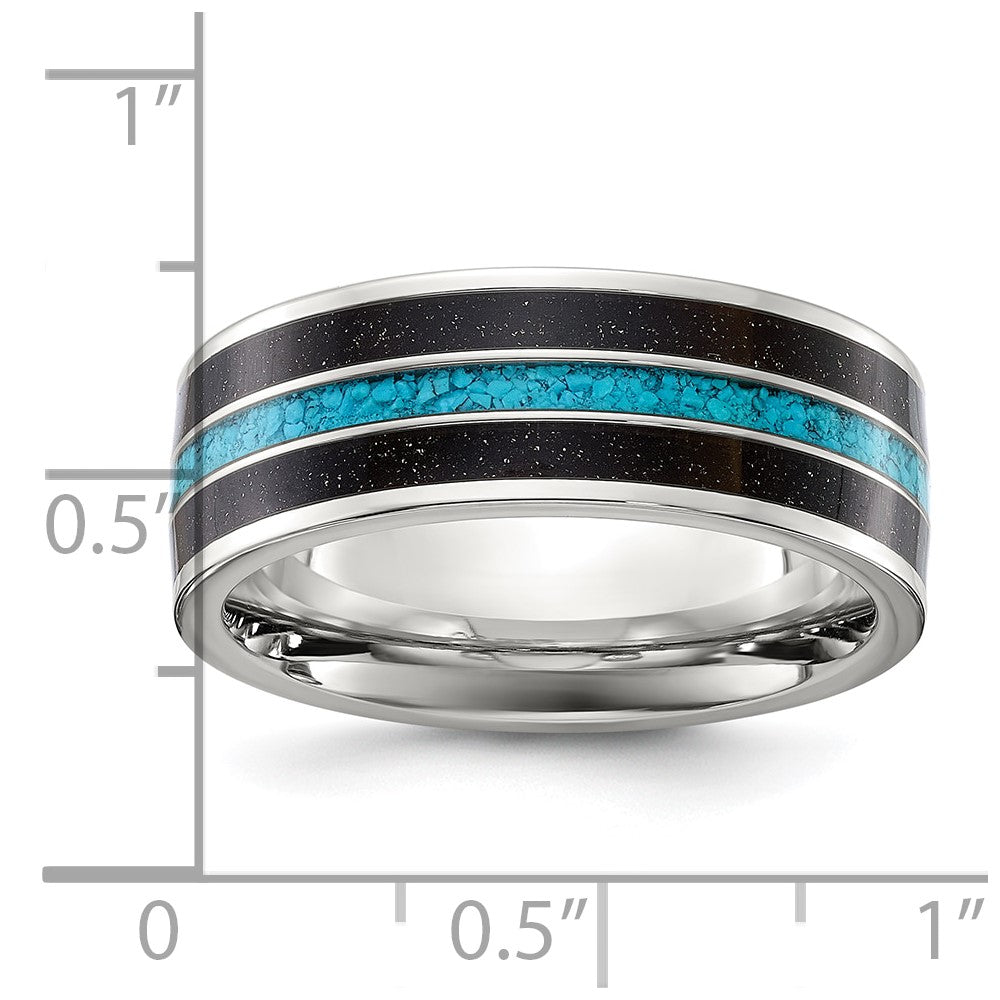 Titanium Polished with Turquoise/Black Star Sandstone Inlay 8mm Band