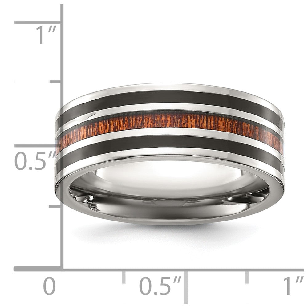 Titanium Polished with Black Resin and Wood Inlay 8mm Band