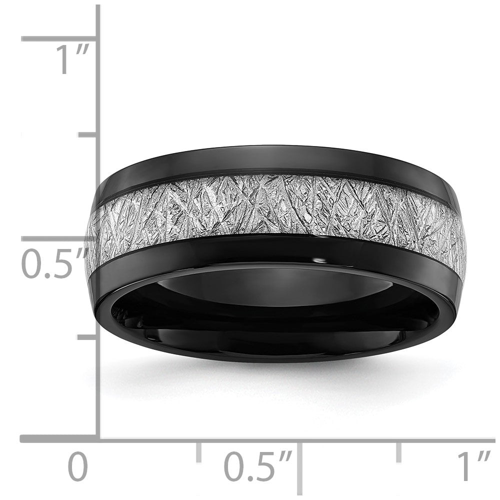 Titanium Polished Black IP-plated w/Imit. Meteorite Inlay 8mm Band