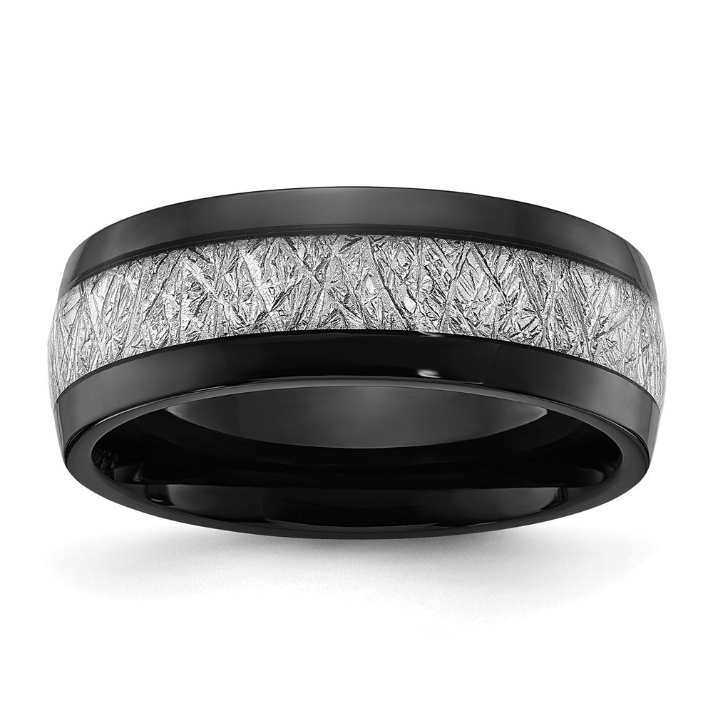 Titanium Polished Black IP-plated w/Imit. Meteorite Inlay 8mm Band