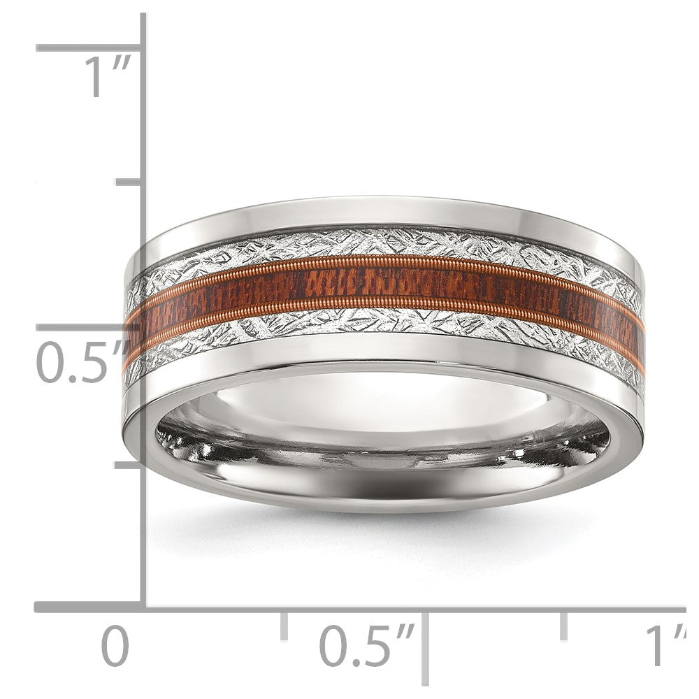 Titanium Polished with Wood and Imit. Meteorite Inlay 8mm Band