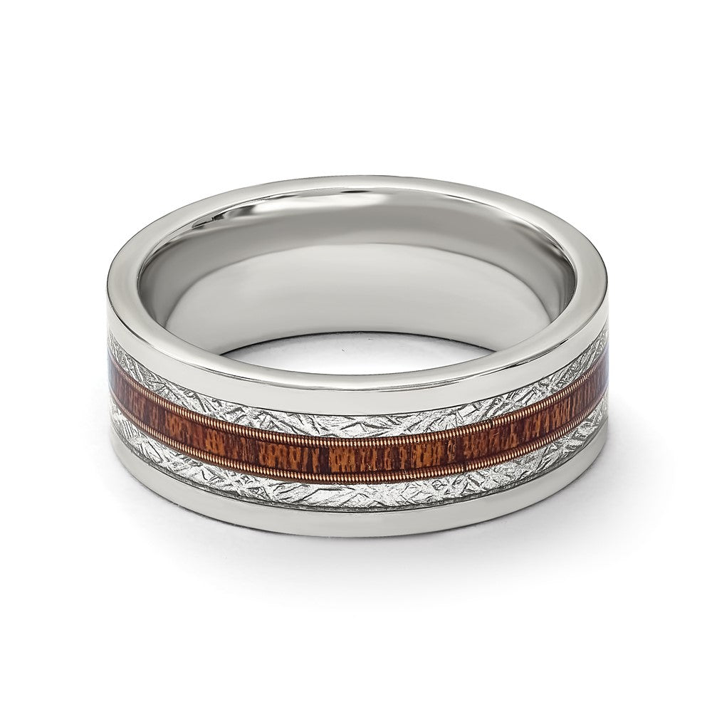 Titanium Polished with Wood and Imit. Meteorite Inlay 8mm Band