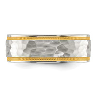 Titanium Brushed and Polished Hammered Yellow IP-plated 7mm Band
