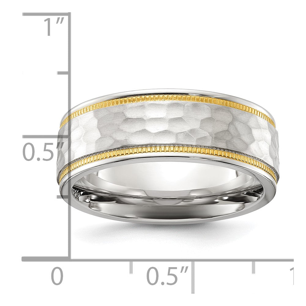 Titanium Brushed and Polished Hammered Yellow IP-plated 7mm Band