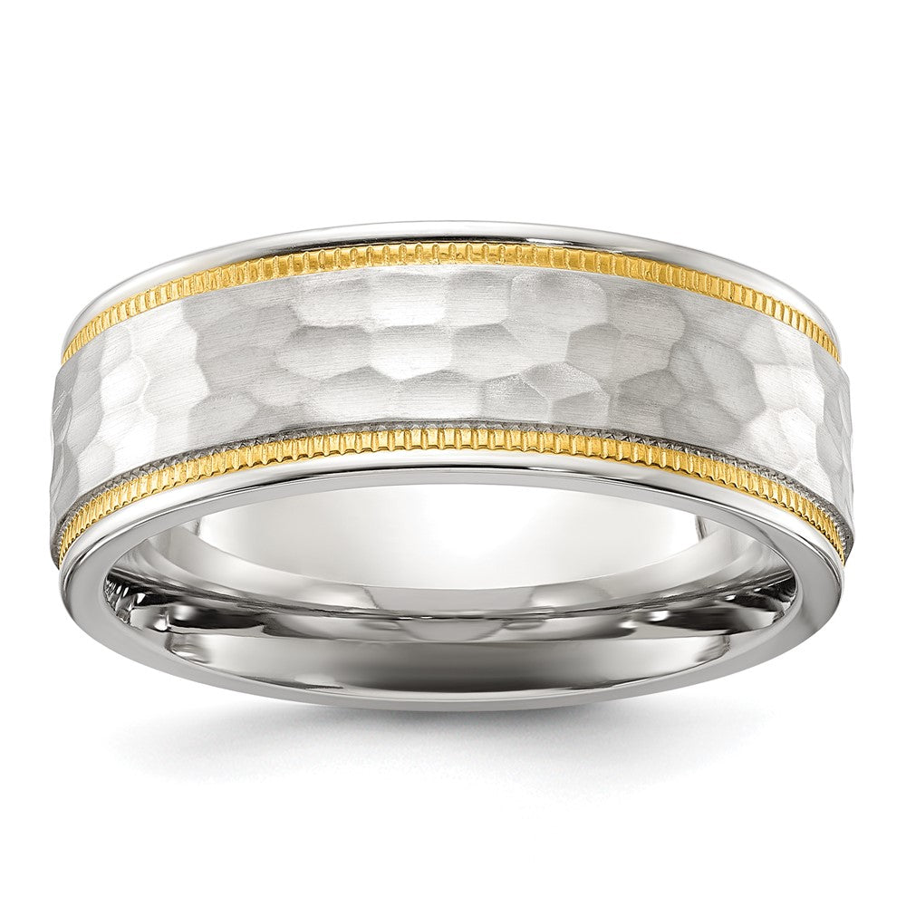 Titanium Brushed and Polished Hammered Yellow IP-plated 7mm Band