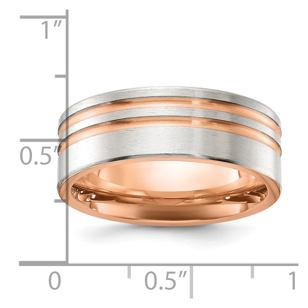 Titanium Brushed and Polished Rose IP-plated Stripes 8mm Band