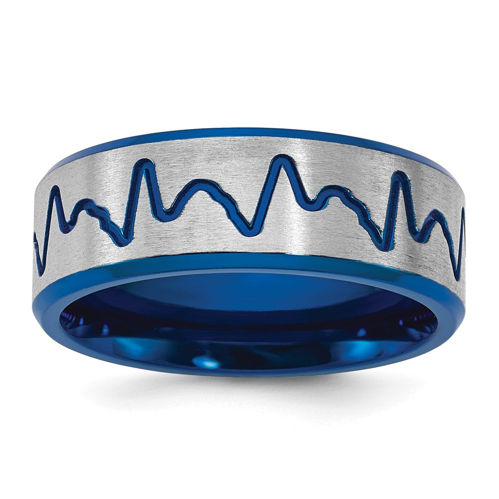 Titanium Brushed Blue IP-plated Heartbeat 8mm Band
