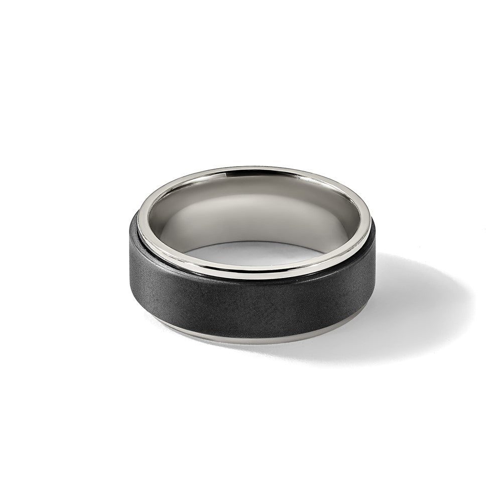 Titanium Polished with Brushed Black Zirconium Rotating Ring Band
