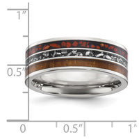 Titanium Polished with Wood/Imit. Meteorite/Redstone Inlay 8mm Band