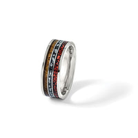 Titanium Polished with Wood/Imit. Meteorite/Redstone Inlay 8mm Band