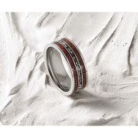 Titanium Polished with Wood/Imit. Meteorite/Redstone Inlay 8mm Band