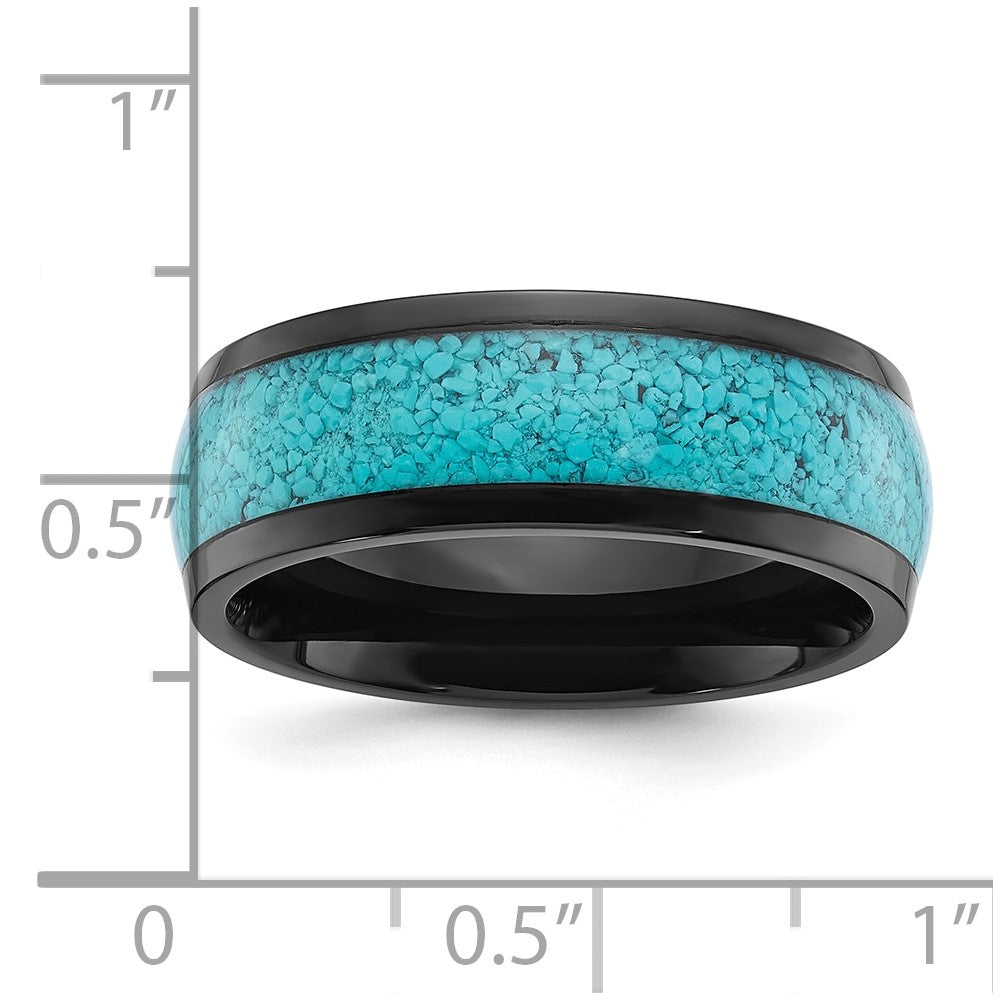 Titanium Polished Black IP-plated with Turquoise Inlay 8mm Band