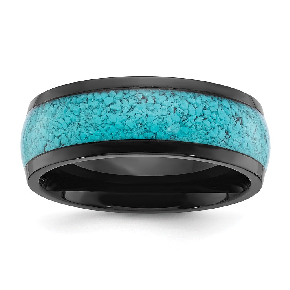 Titanium Polished Black IP-plated with Turquoise Inlay 8mm Band