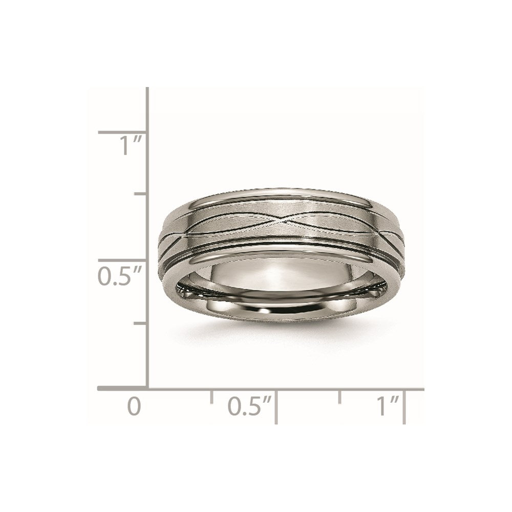 Titanium Brushed Center 7mm Criss-cross Design Ridged Edge Band