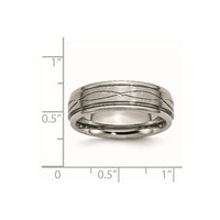 Titanium Brushed Center 7mm Criss-cross Design Ridged Edge Band