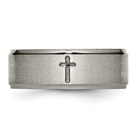 Titanium Brushed Center Cross 8mm Ridged Edge Band