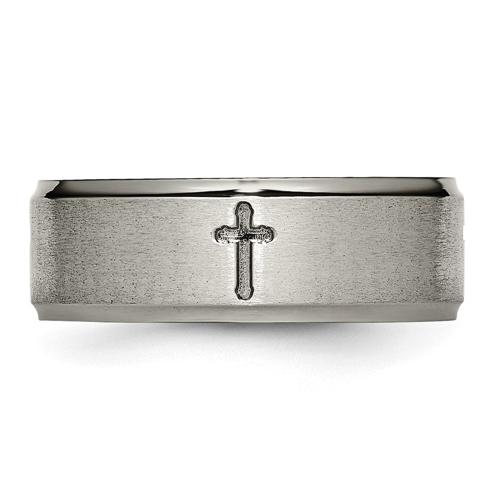 Titanium Brushed Center Cross 8mm Ridged Edge Band