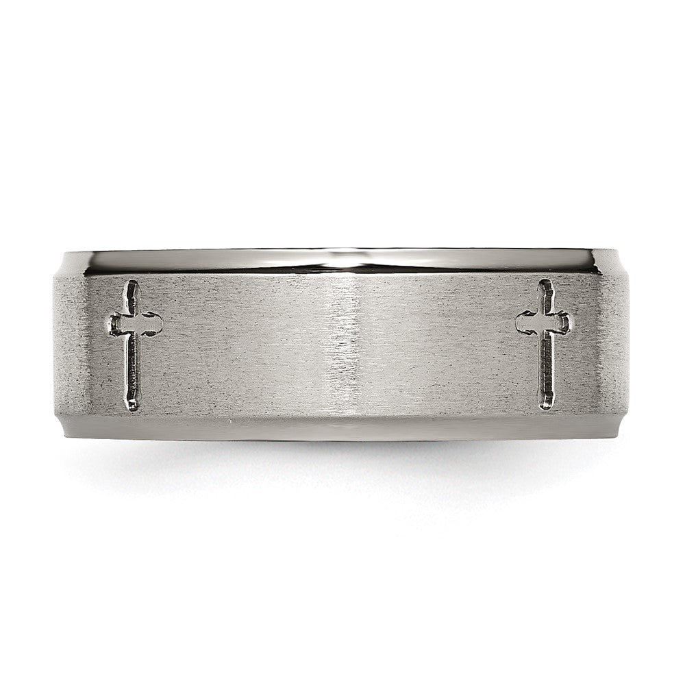 Titanium Brushed Center Cross 8mm Ridged Edge Band