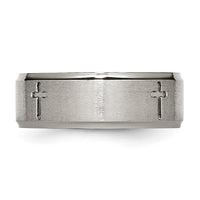 Titanium Brushed Center Cross 8mm Ridged Edge Band