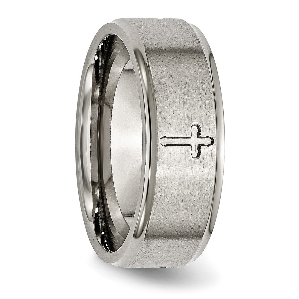 Titanium Brushed Center Cross 8mm Ridged Edge Band