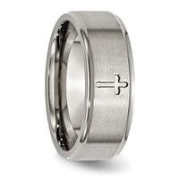 Titanium Brushed Center Cross 8mm Ridged Edge Band