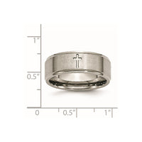 Titanium Brushed Center Cross 8mm Ridged Edge Band