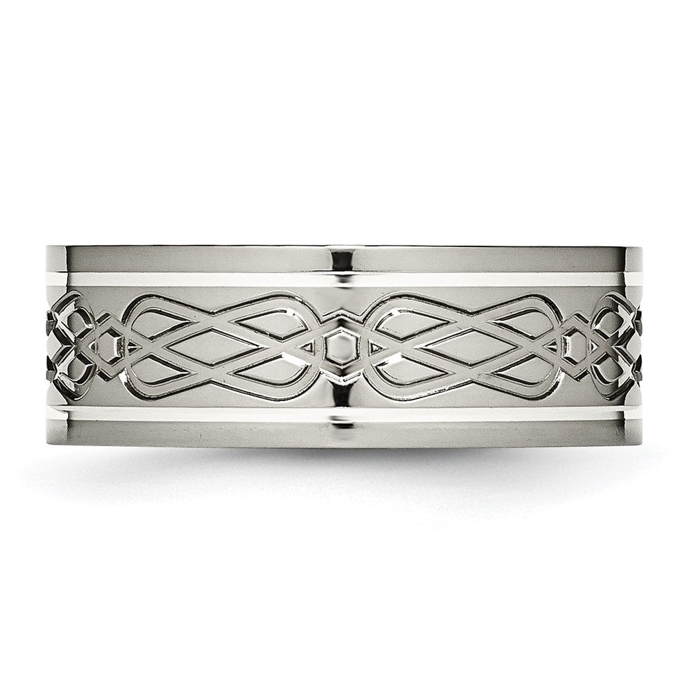 Titanium Polished w/Sterling Silver Inlay Celtic Knot 8mm Flat Band