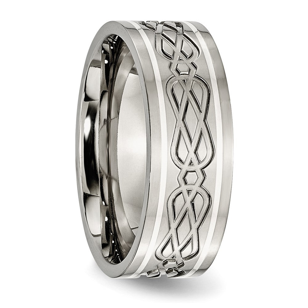 Titanium Polished w/Sterling Silver Inlay Celtic Knot 8mm Flat Band