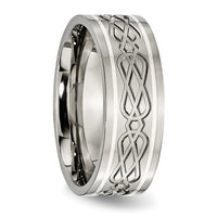 Titanium Polished w/Sterling Silver Inlay Celtic Knot 8mm Flat Band
