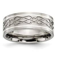 Titanium Polished w/Sterling Silver Inlay Celtic Knot 8mm Flat Band