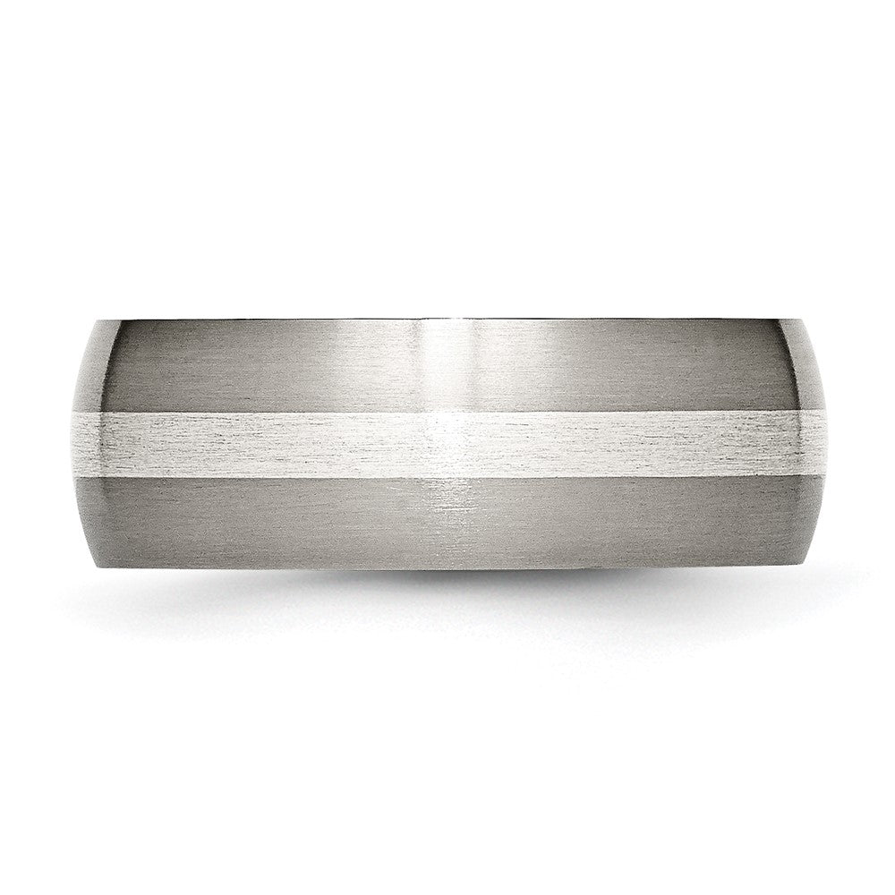 Titanium Brushed w/Sterling Silver Inlay 8mm Band
