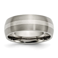 Titanium Brushed w/Sterling Silver Inlay 8mm Band