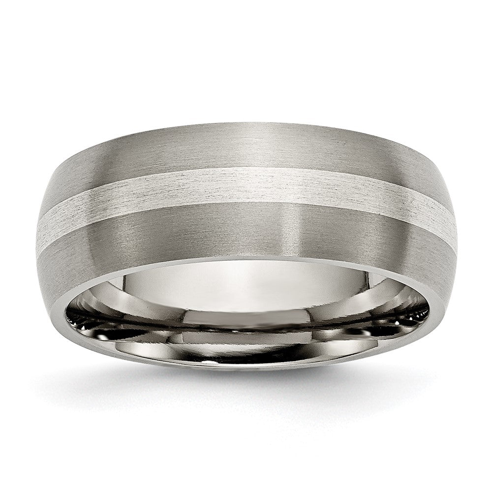Titanium Brushed w/Sterling Silver Inlay 8mm Band