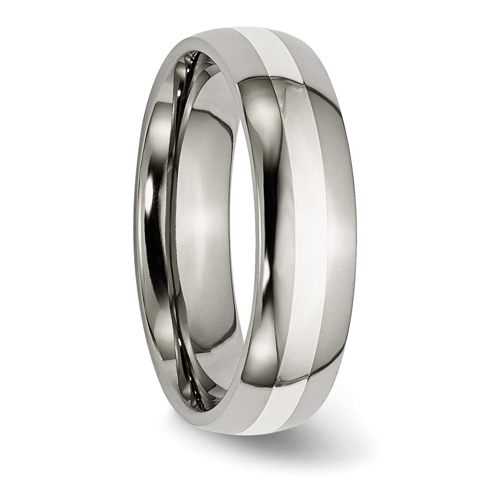 Titanium Polished w/Sterling Silver Inlay 6mm Band