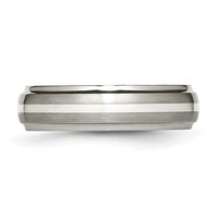 Titanium Brushed Center w/Sterling Silver Inlay 6mm Ridged Edge Band