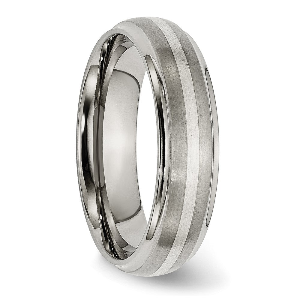 Titanium Brushed Center w/Sterling Silver Inlay 6mm Ridged Edge Band