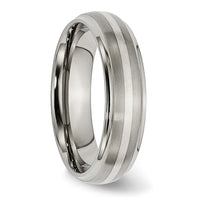 Titanium Brushed Center w/Sterling Silver Inlay 6mm Ridged Edge Band