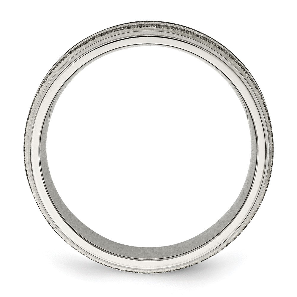 Titanium Polished w/Sterling Silver Inlay Stone Finish Center Grooved Band